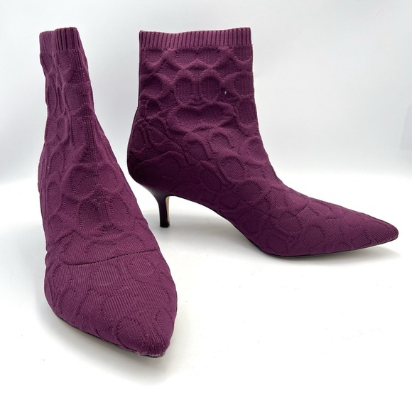Coach Women's Jade Knit Sock Booties Deep Berry Stretch Knit Sz 8.5 Kitten Heel - Picture 2 of 14